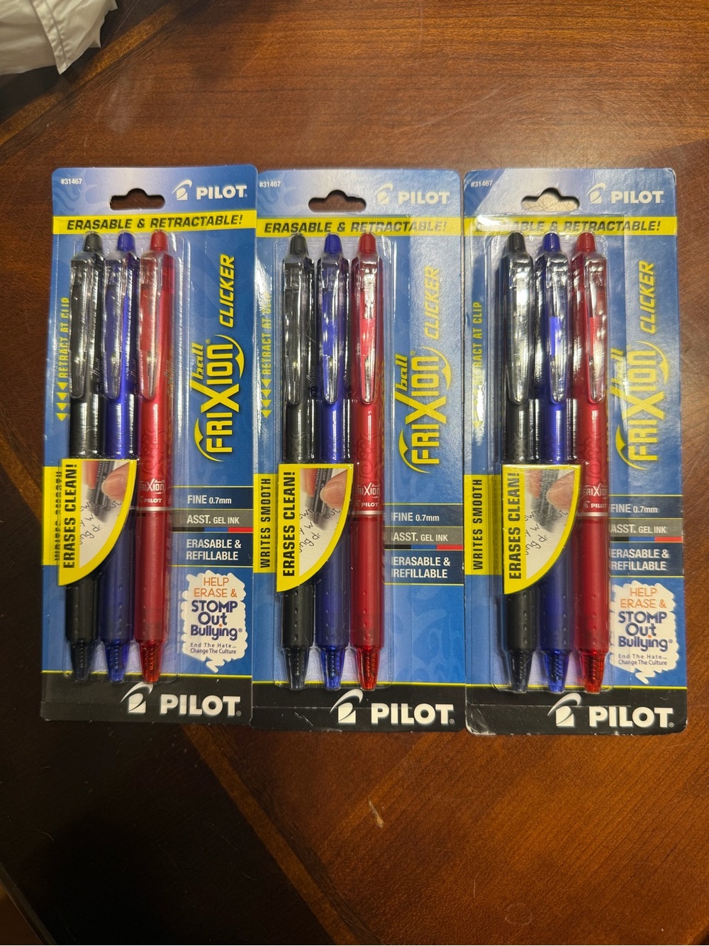 Pilot FriXion Clicker 3-Pack Erasable Gel Pens - Black, Blue, Red